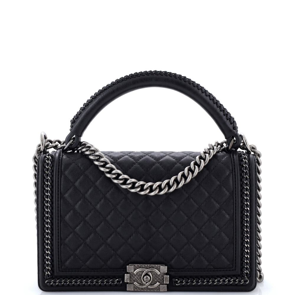 Chanel New Medium Chain Handle Boy Flap Bag Quilted Calfskin